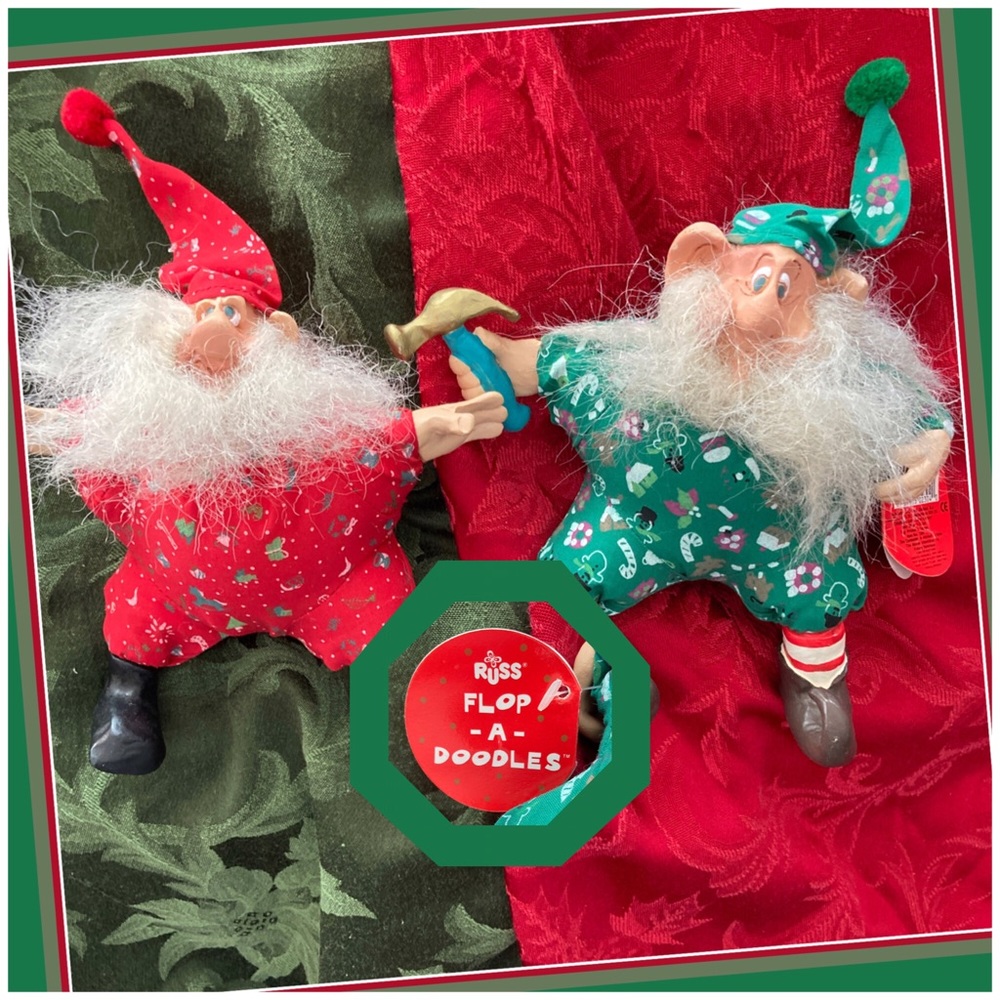 VTG A Pair - RUSS Flop-A-Doodle Christmas Handyman Craftsman Elf and Helper Elf